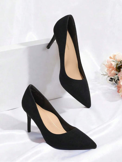 Women's Pointed Toe Stiletto Pumps, 3.35 Inch High Heel Faux Leather Slip On Dress Shoes for Work and Events