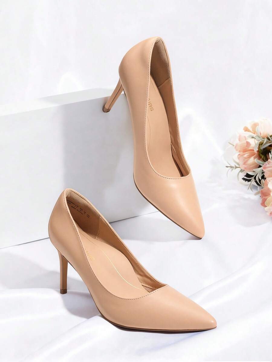 Women's Pointed Toe Stiletto Pumps, 3.35 Inch High Heel Faux Leather Slip On Dress Shoes for Work and Events