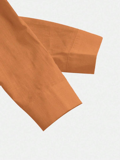 Arabella Classic Collared Button Down Long Sleeve Cotton Shirt - Orange