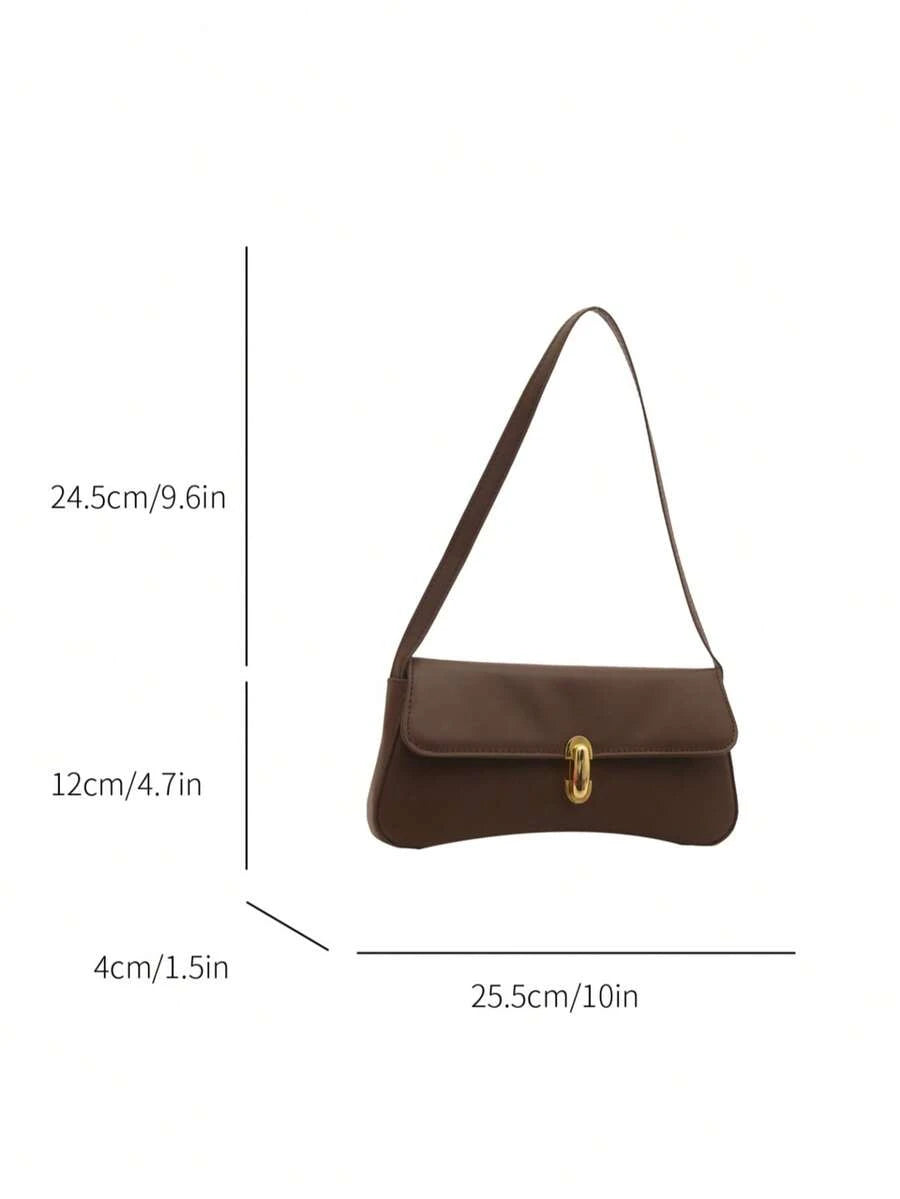 Women's Coffee Brown Shoulder Bag Quiet Luxury Metal Decor Small Underarm Purse - Coffee Brown