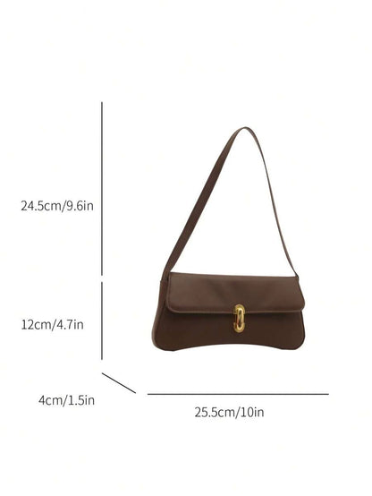 Women's Coffee Brown Shoulder Bag Quiet Luxury Metal Decor Small Underarm Purse - Coffee Brown