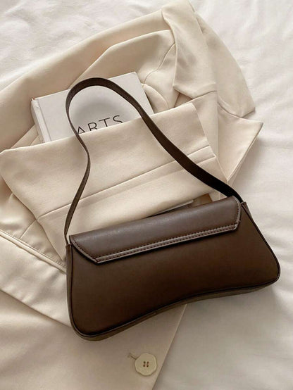 Women's Coffee Brown Shoulder Bag Quiet Luxury Metal Decor Small Underarm Purse - Coffee Brown