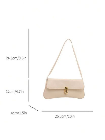 Women's Coffee Brown Shoulder Bag Quiet Luxury Metal Decor Small Underarm Purse - White