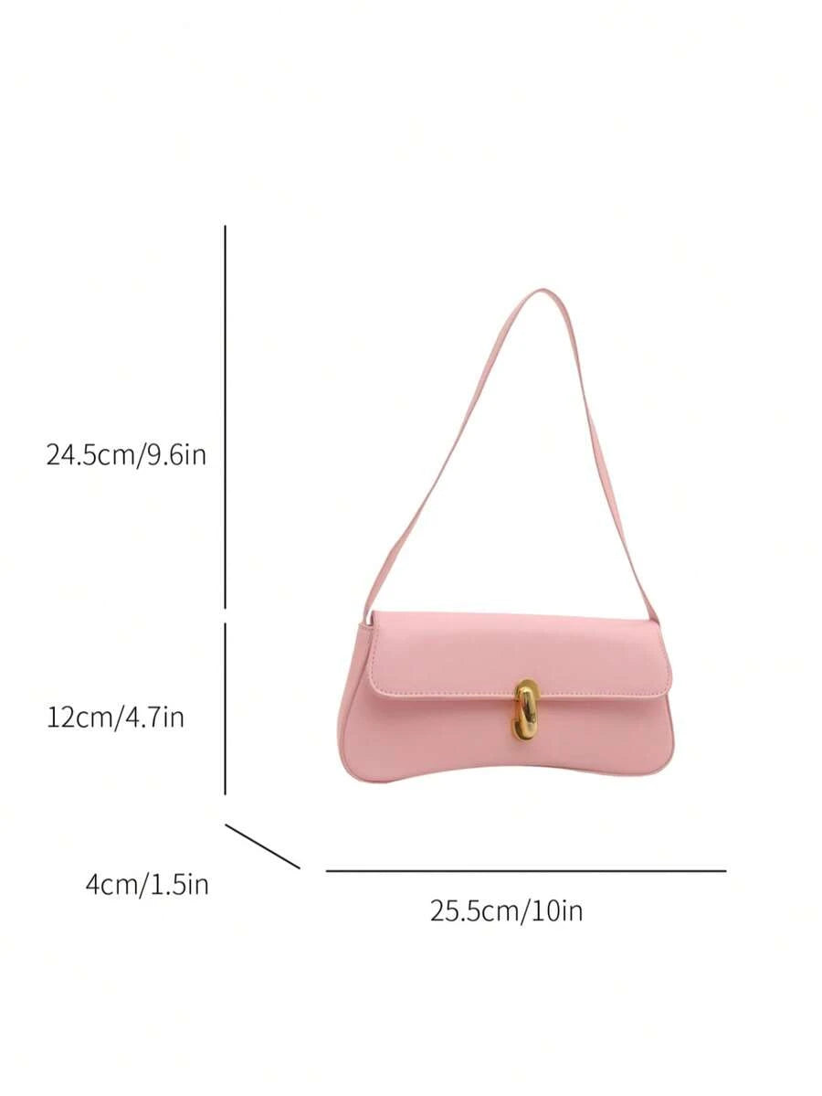 Women's Coffee Brown Shoulder Bag Quiet Luxury Metal Decor Small Underarm Purse - Pink