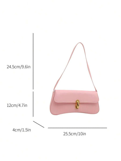 Women's Coffee Brown Shoulder Bag Quiet Luxury Metal Decor Small Underarm Purse - Pink