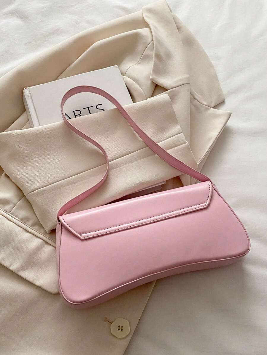 Women's Coffee Brown Shoulder Bag Quiet Luxury Metal Decor Small Underarm Purse - Pink