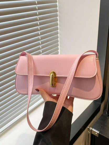 Women's Coffee Brown Shoulder Bag Quiet Luxury Metal Decor Small Underarm Purse - Pink