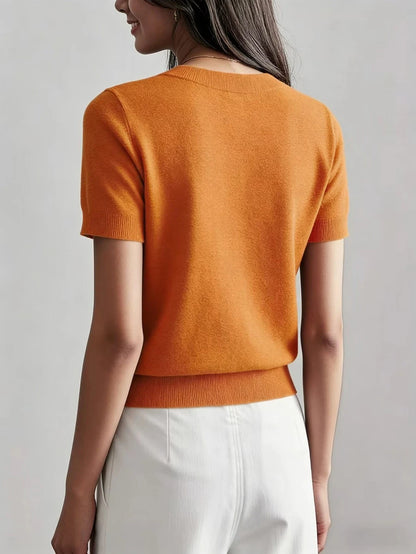 Women's Fine Rib Knit Short Sleeve Top, Fitted Stretch Tee for Layering and Work - Peacock Blue