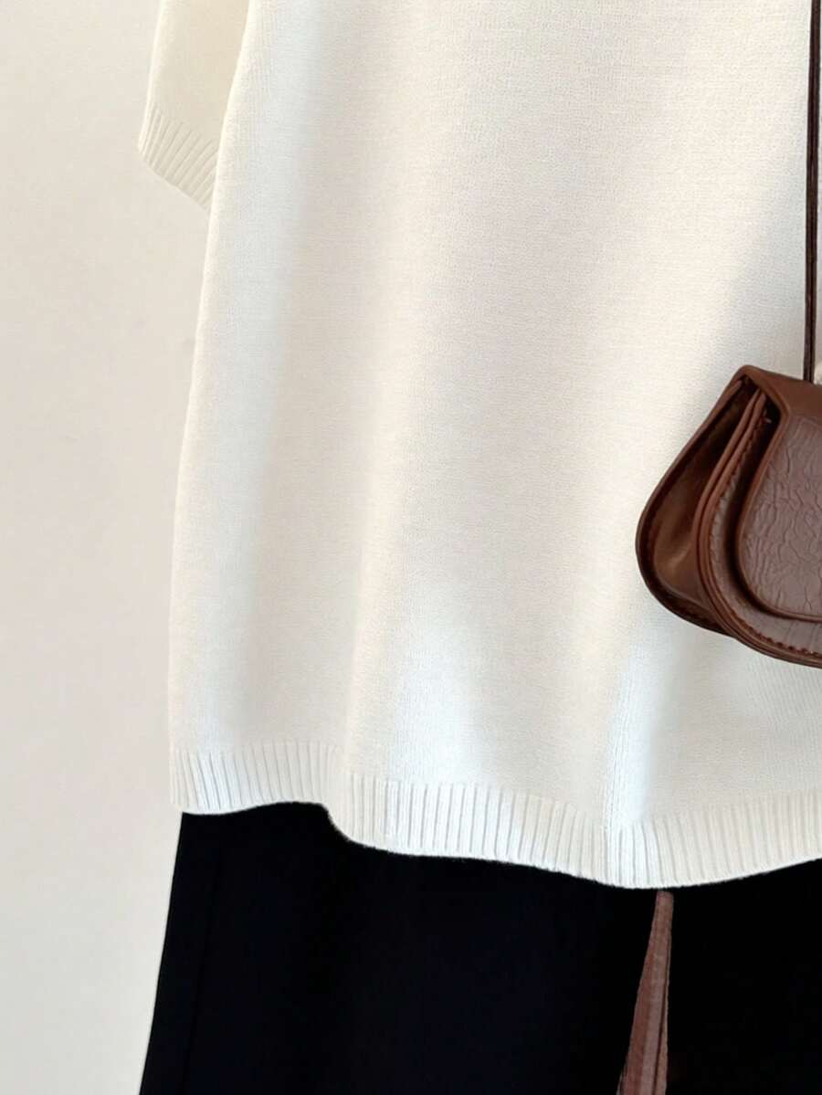 Women's Fine Knit Short Sleeve Top, Crew Neck Sweater Tee for Work and Layering - Burgundy Red