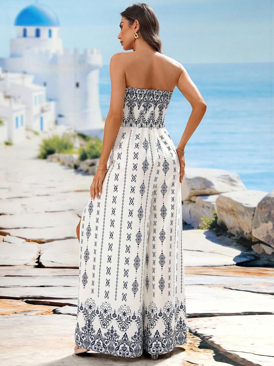 Breezaya Paisley Print Split Thigh Tube Jumpsuit Mensa
