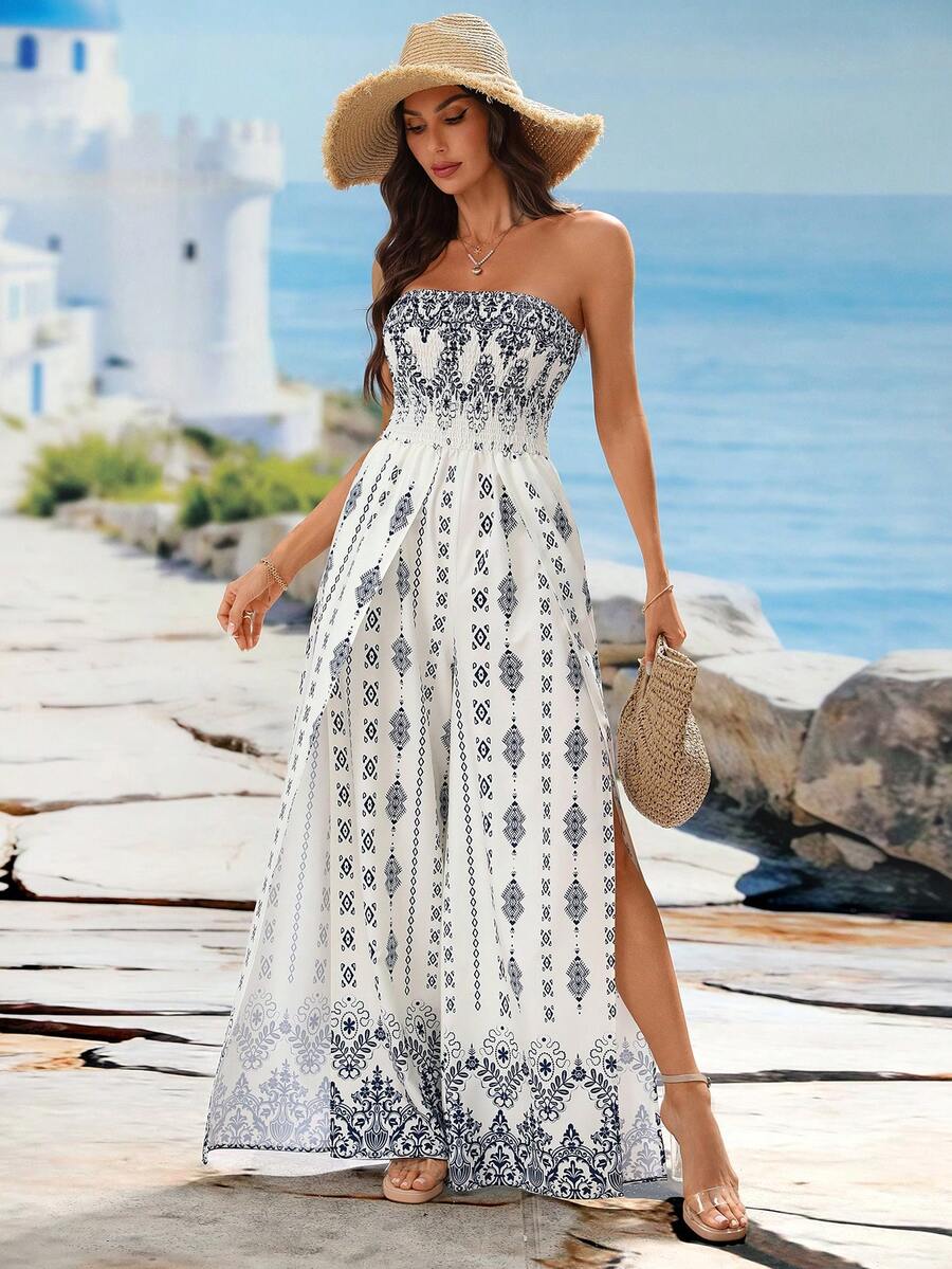 Breezaya Paisley Print Split Thigh Tube Jumpsuit Mensa