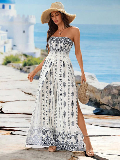 Breezaya Paisley Print Split Thigh Tube Jumpsuit Mensa