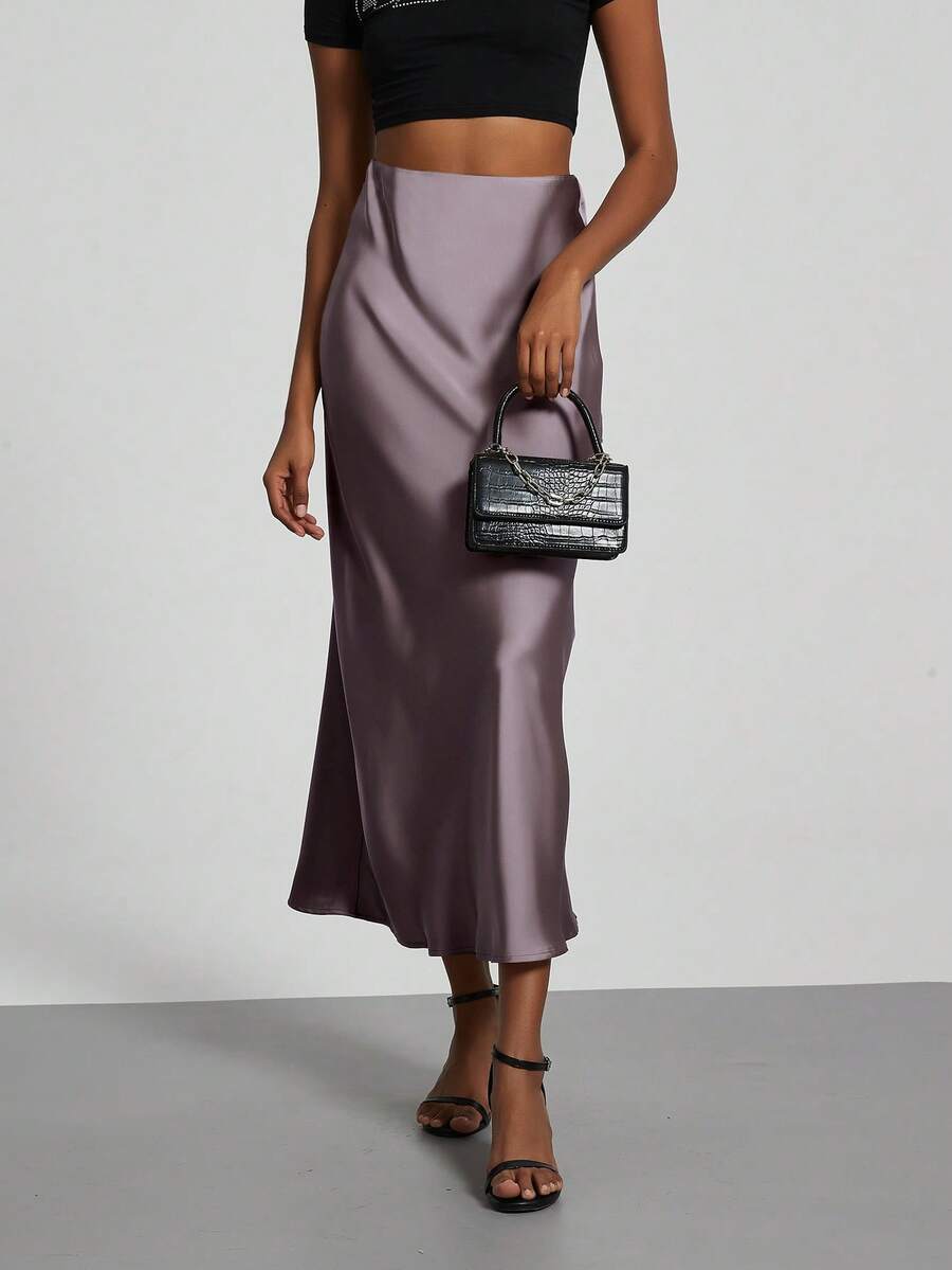 Rosabel Silky Satin Elastic Waist Maxi Slip Skirt - Mauve