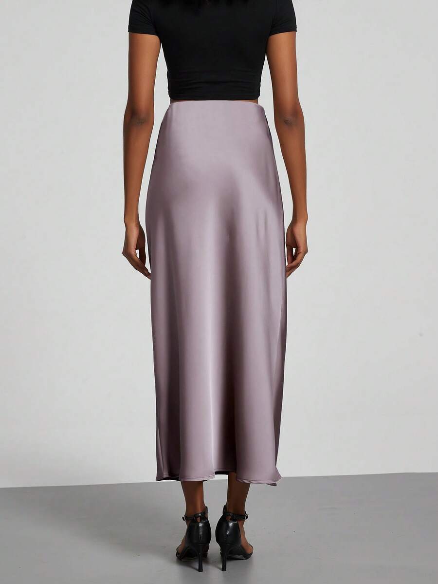 Rosabel Silky Satin Elastic Waist Maxi Slip Skirt - Mauve