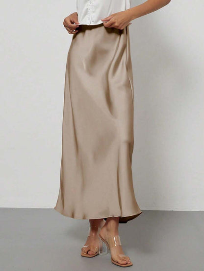 Rosabel Silky Satin Elastic Waist Maxi Slip Skirt - Champagne