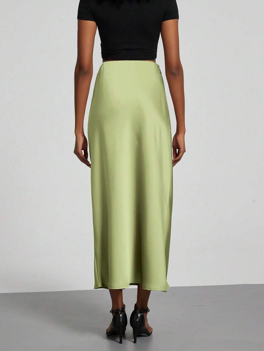 Rosabel Silky Satin Elastic Waist Maxi Slip Skirt - Pistachio