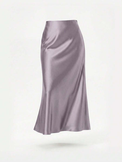 Rosabel Silky Satin Elastic Waist Maxi Slip Skirt - Mauve