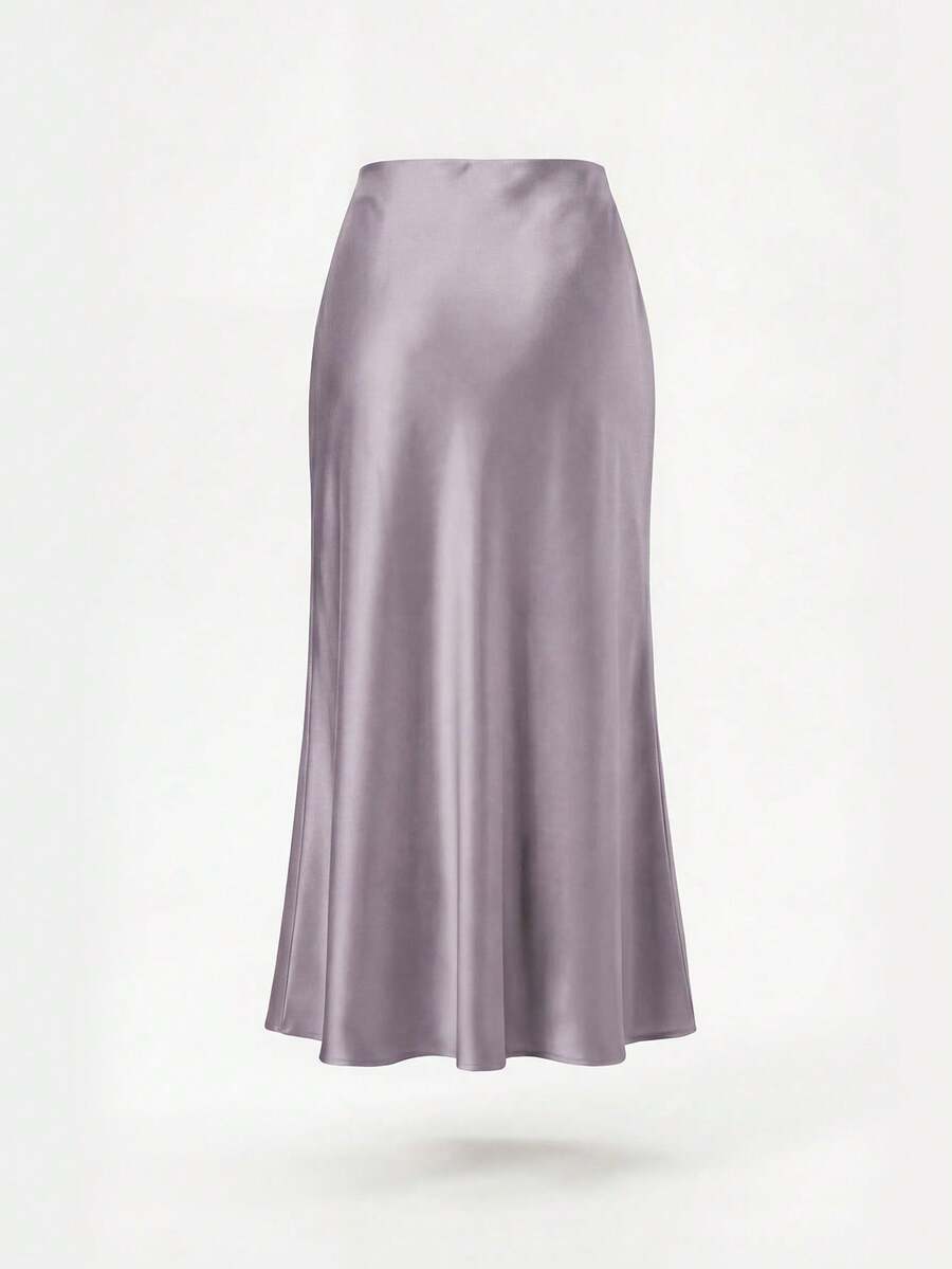 Rosabel Silky Satin Elastic Waist Maxi Slip Skirt - Mauve