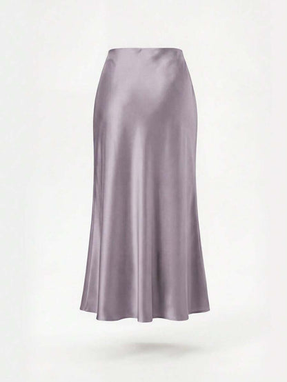Rosabel Silky Satin Elastic Waist Maxi Slip Skirt - Mauve