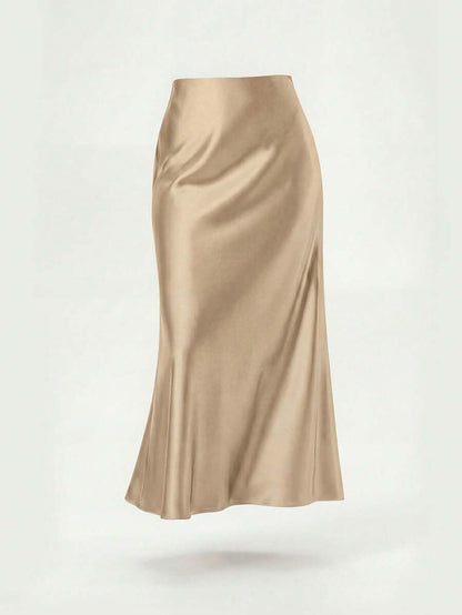 Rosabel Silky Satin Elastic Waist Maxi Slip Skirt - Champagne