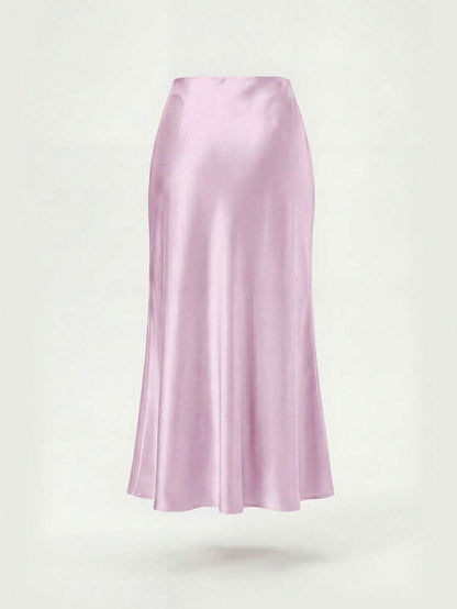 Rosabel Silky Satin Elastic Waist Maxi Slip Skirt - Orchid Pink