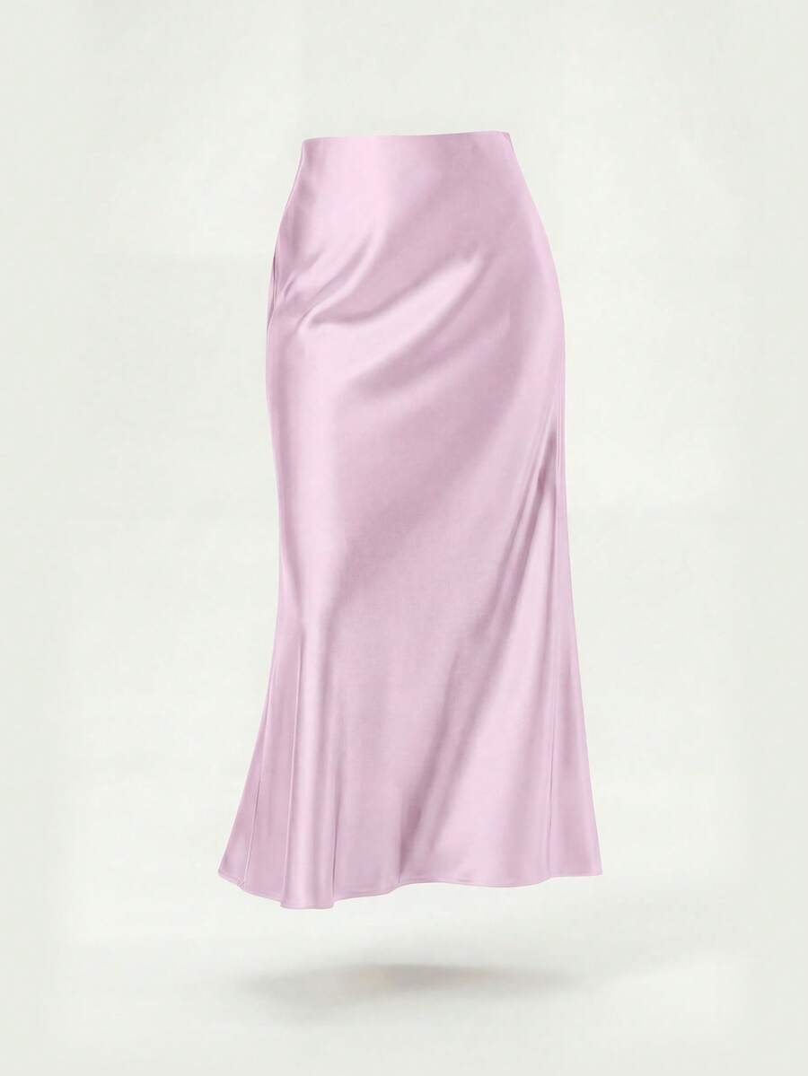 Rosabel Silky Satin Elastic Waist Maxi Slip Skirt - Orchid Pink