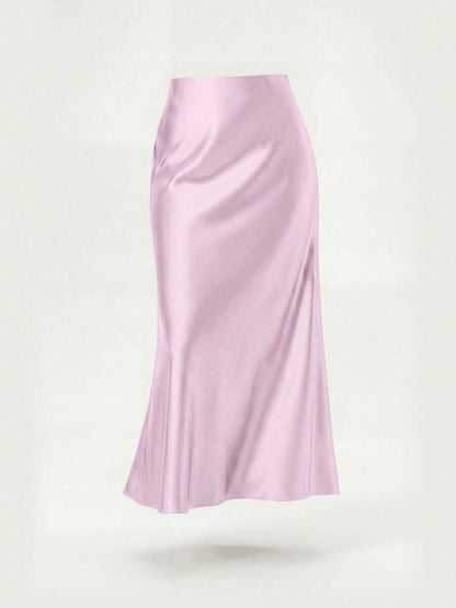 Rosabel Silky Satin Elastic Waist Maxi Slip Skirt - Orchid Pink