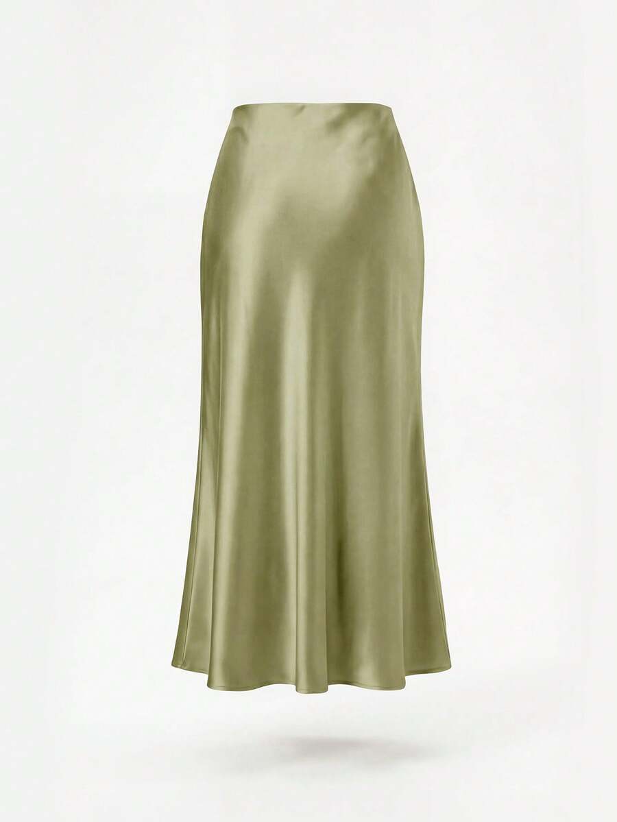 Rosabel Silky Satin Elastic Waist Maxi Slip Skirt - Pistachio