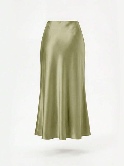 Rosabel Silky Satin Elastic Waist Maxi Slip Skirt - Pistachio