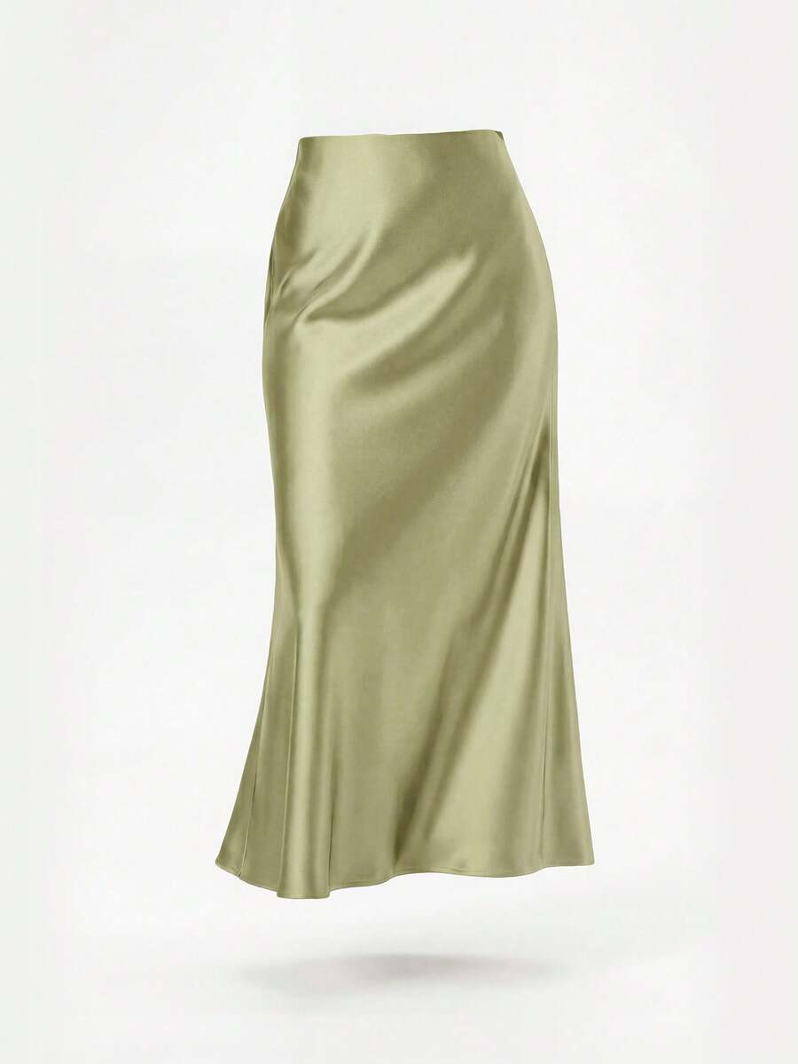 Rosabel Silky Satin Elastic Waist Maxi Slip Skirt - Pistachio