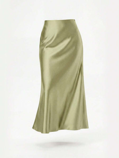 Rosabel Silky Satin Elastic Waist Maxi Slip Skirt - Pistachio