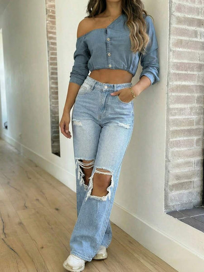Chelsea Mid Rise Loose Straight Leg Boyfriend Jeans