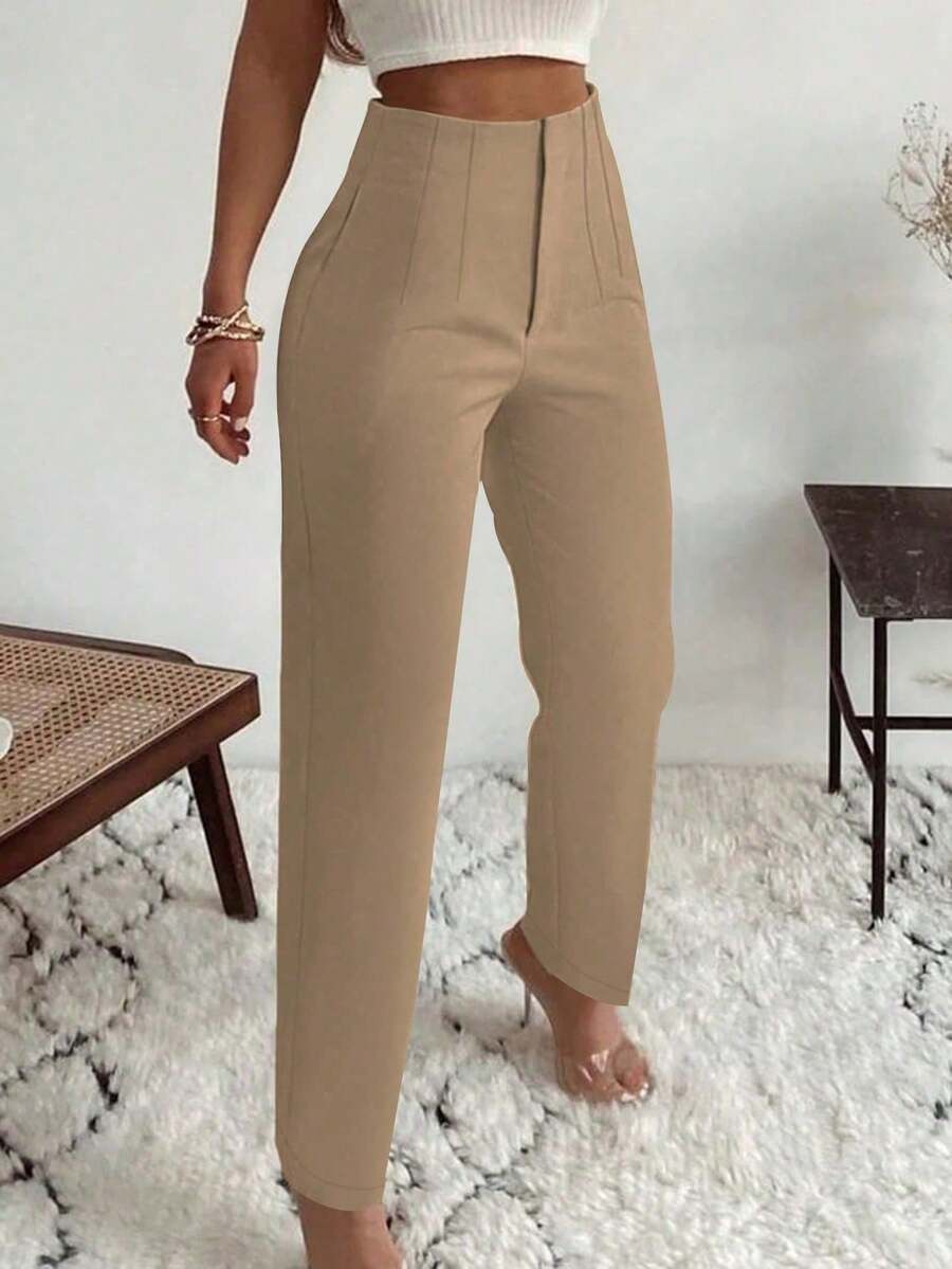 Women's Pleated Tapered Ankle Trousers, Stretch Dress Pants for Work Office - Dark Green