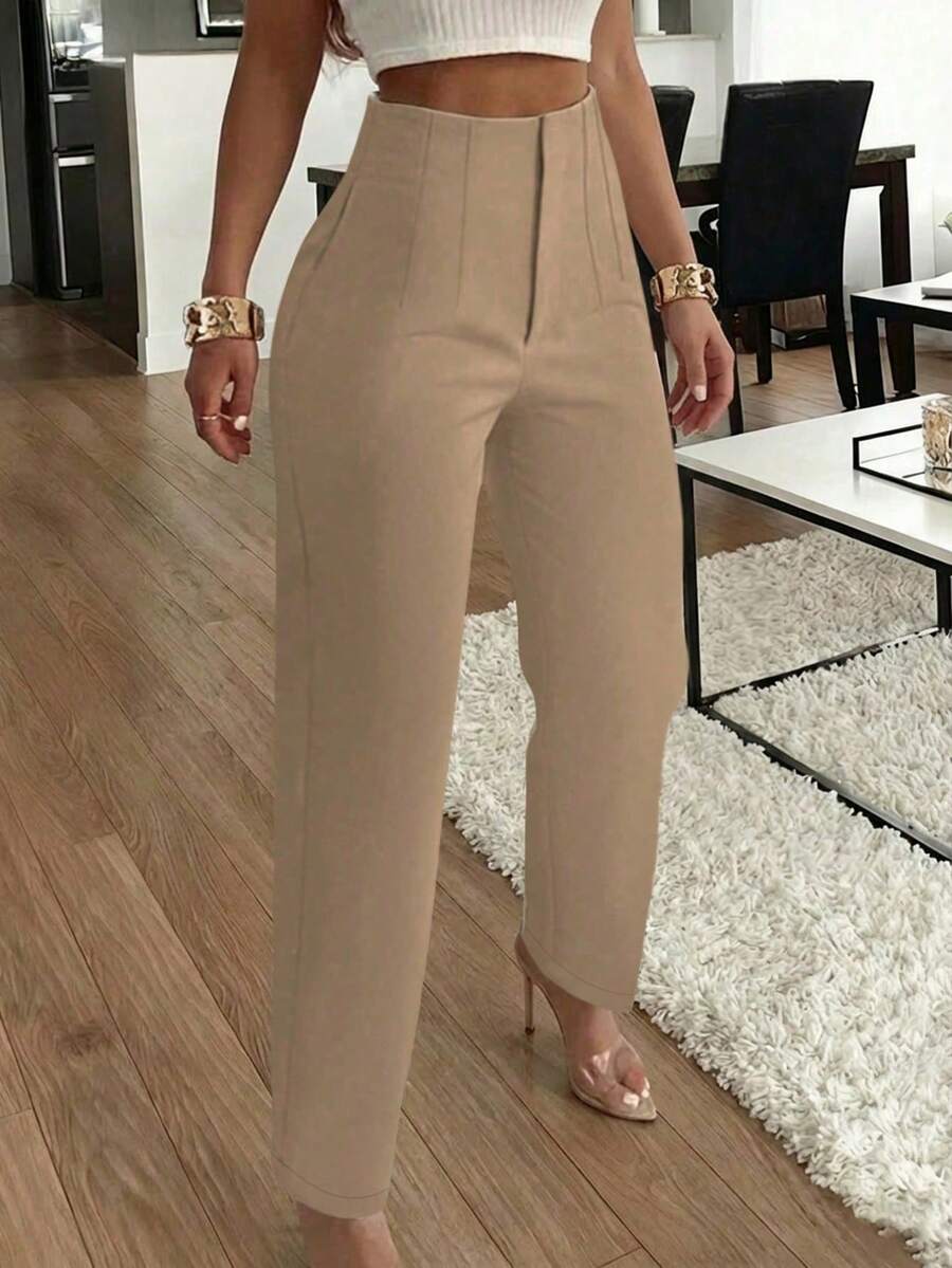 Women's Pleated Tapered Ankle Trousers, Stretch Dress Pants for Work Office - Navy Blue