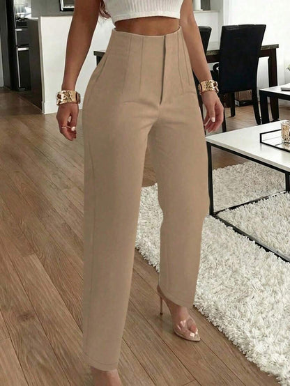 Women's Pleated Tapered Ankle Trousers, Stretch Dress Pants for Work Office - Navy Blue
