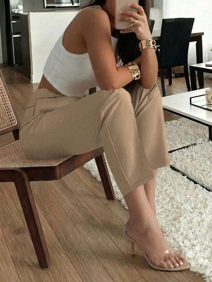 Women's Pleated Tapered Ankle Trousers, Stretch Dress Pants for Work Office - Khaki
