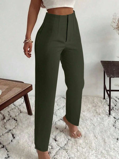 Women's Pleated Tapered Ankle Trousers, Stretch Dress Pants for Work Office - Coffee Brown