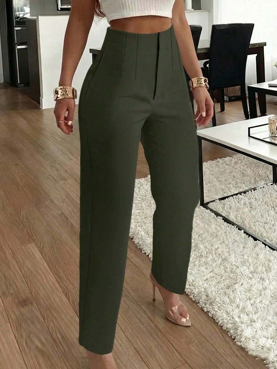 Women's Pleated Tapered Ankle Trousers, Stretch Dress Pants for Work Office - Apricot