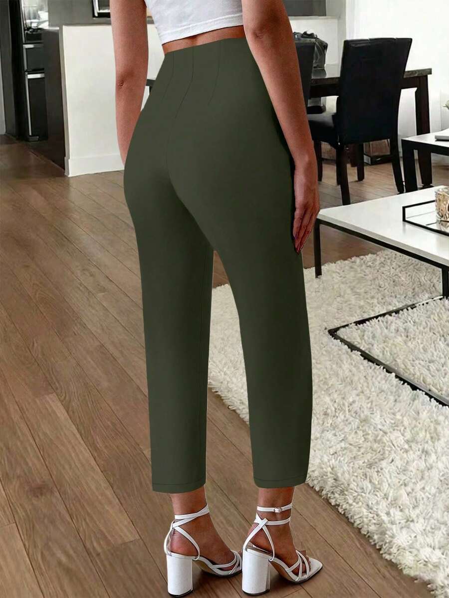 Women's Pleated Tapered Ankle Trousers, Stretch Dress Pants for Work Office - Black