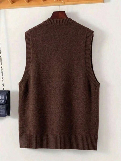Women's Side Slit Knit Sweater Vest, Sleeveless Layering Top for Fall Work Casual - Grey
