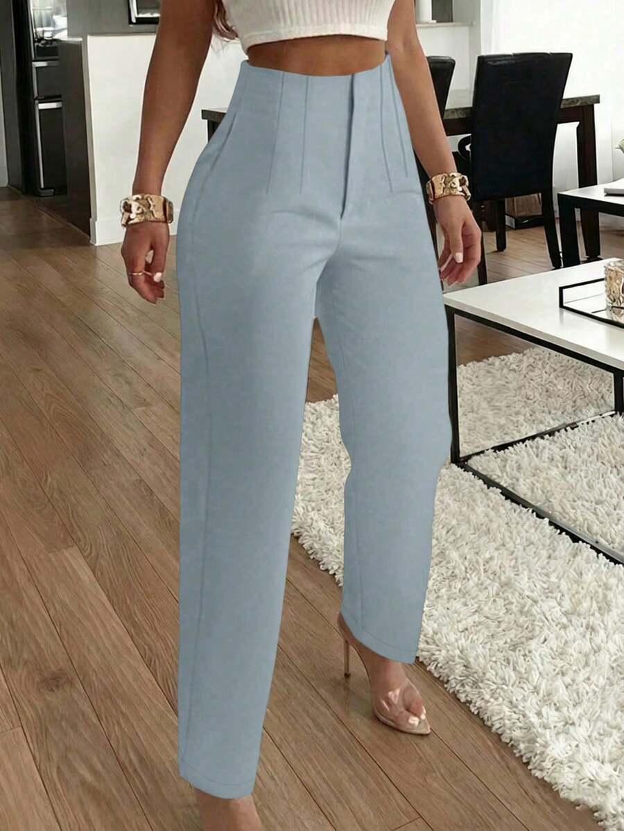 Women's Pleated Tapered Ankle Trousers, Stretch Dress Pants for Work Office - Blue
