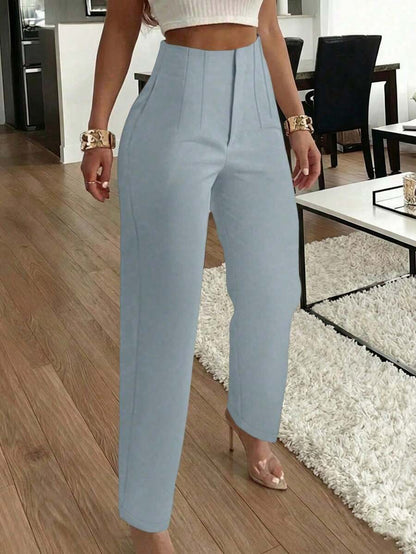 Women's Pleated Tapered Ankle Trousers, Stretch Dress Pants for Work Office - Blue