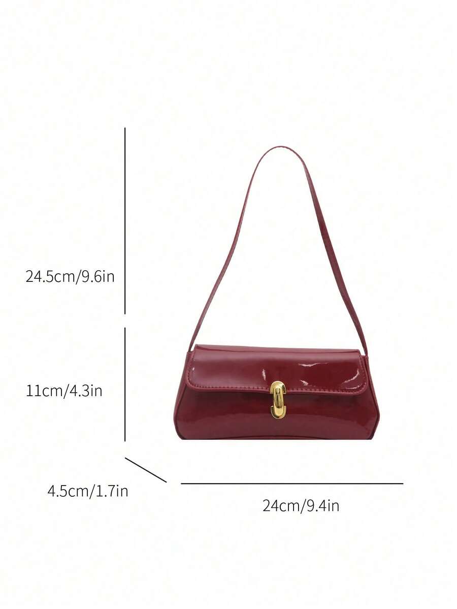 Women's Coffee Brown Shoulder Bag Quiet Luxury Metal Decor Small Underarm Purse - Red