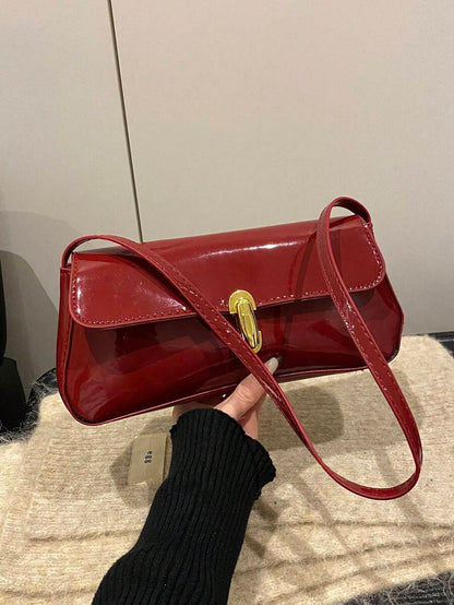 Women's Coffee Brown Shoulder Bag Quiet Luxury Metal Decor Small Underarm Purse - Red