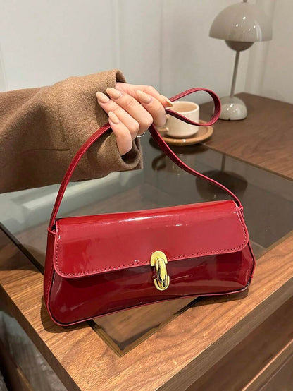 Women's Coffee Brown Shoulder Bag Quiet Luxury Metal Decor Small Underarm Purse - Red
