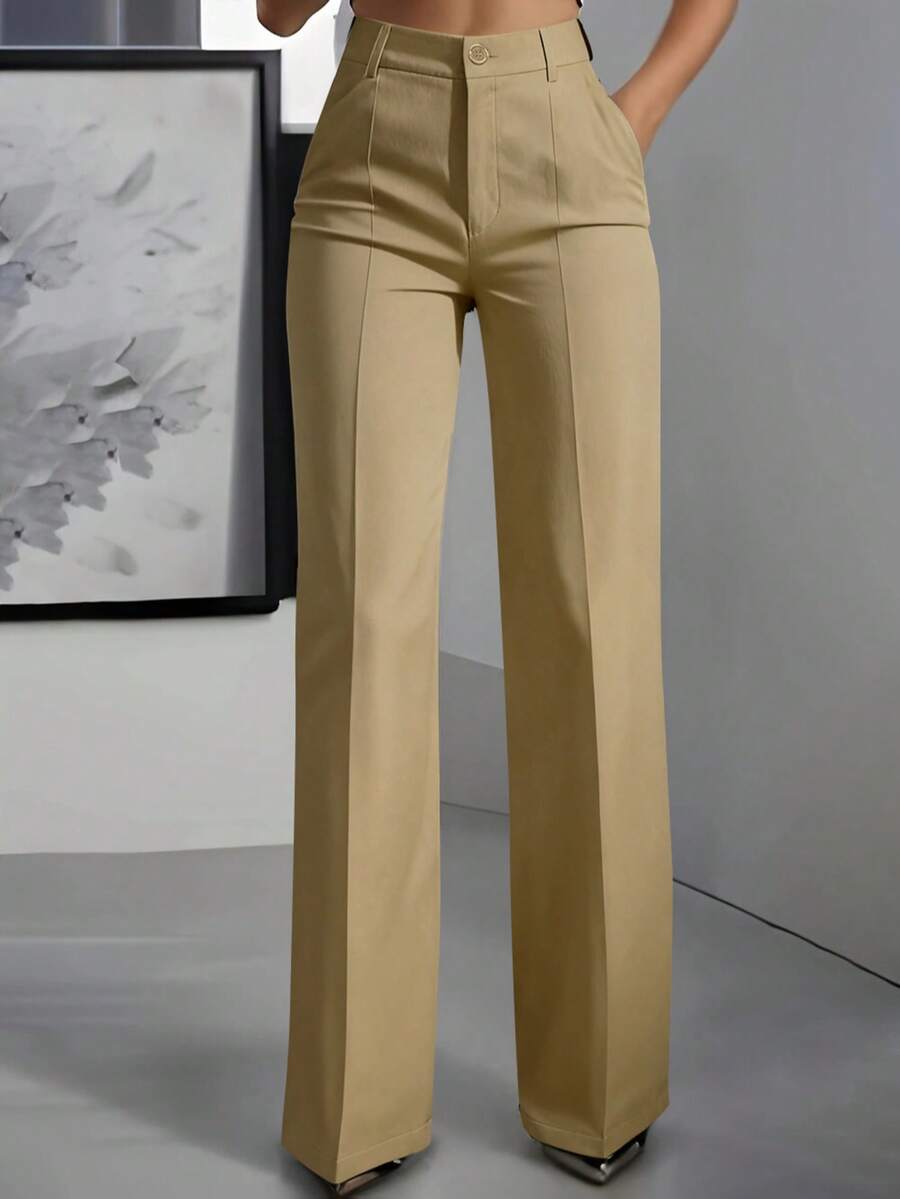 Marcella Tailored High Waist Straight Leg Trousers - Khaki