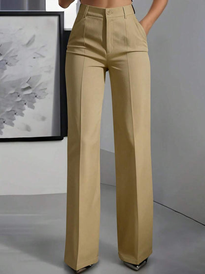 Marcella Tailored High Waist Straight Leg Trousers - Khaki