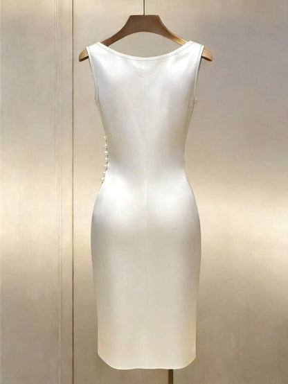 Women's Satin Cowl Neck Midi Dress, Ruched Silky Dress for Wedding Guest and Evening - Champagne
