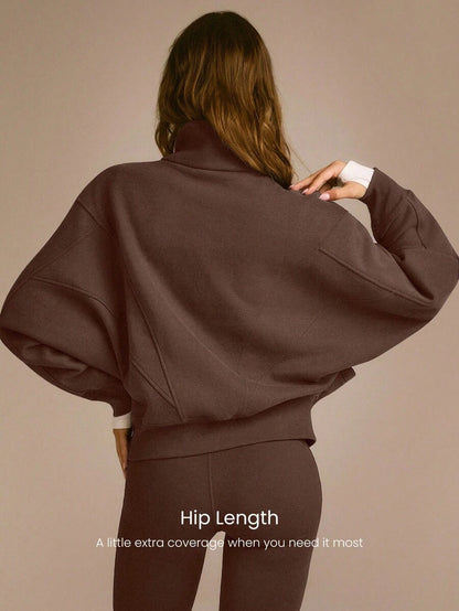 Hortense Oversized Zip Up Fleece Jacket with High Neck - Chocolate Brown