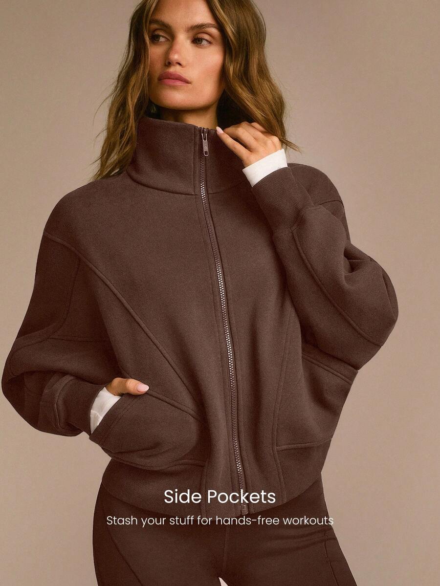 Hortense Oversized Zip Up Fleece Jacket with High Neck - Chocolate Brown